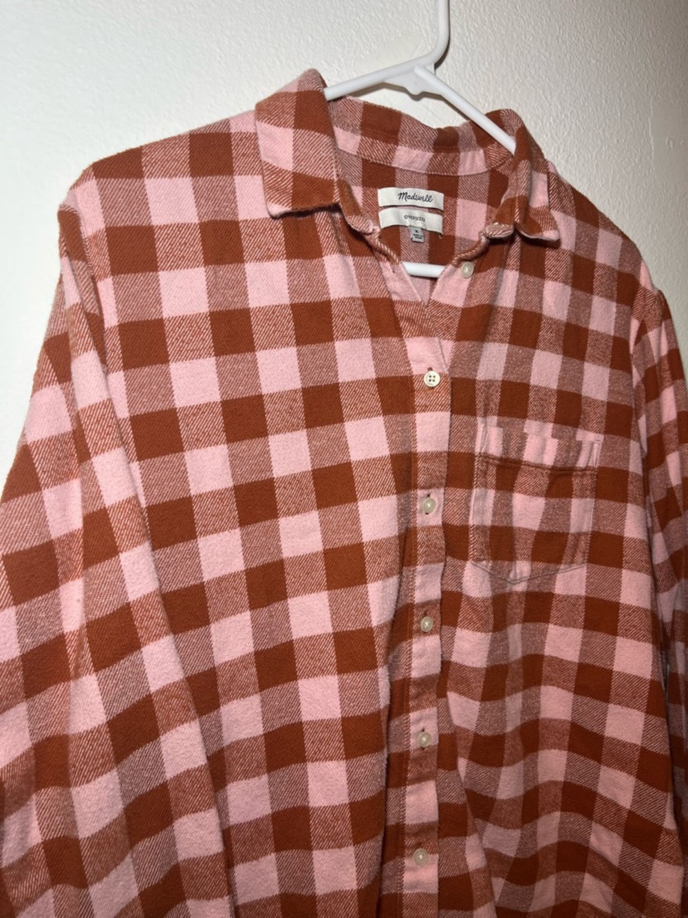 Madewell Check Gingham Button Down Shirt Flannel Pink Orange Cotton